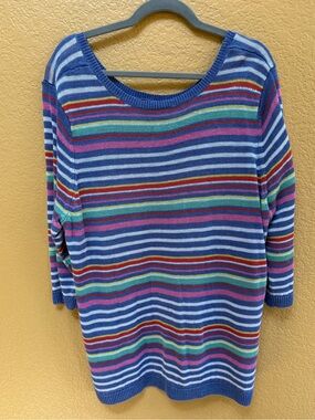 Talbots 3X - Women's Blue Multi-Stripe Lightweight Sweater